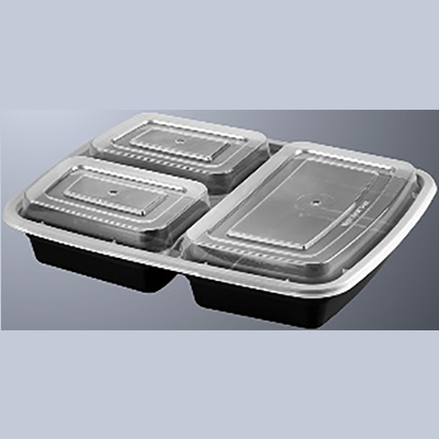 9'' x 9'' Flat Top 3-Compartment Food Container, 3.5 deep (Set of 4 e –