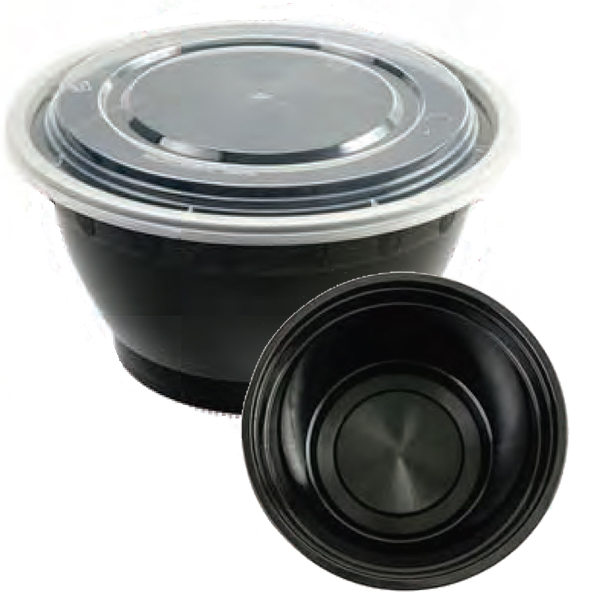 48 oz Disposable Togo Bowls with Lids Black 150 Set